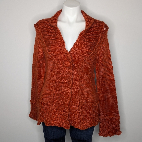 Boston Proper Burnt Orange V Neck Button Up Cardigan Sweater M - Picture 1 of 9